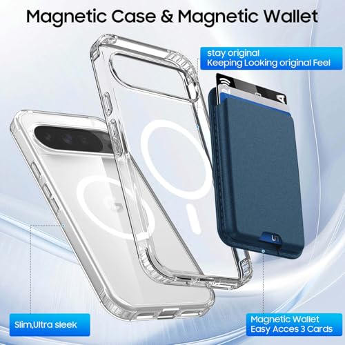Magnetic for Google Pixel 10 Pro XL Wallet Case with Card Holder﻿ | Compatible with MagSafe, Shockproof Phone Cover with Detachable RFID Blocking Card Slot, Clear & Blue - color: Clear with Blue, size: Pixel 10 Pro XL
