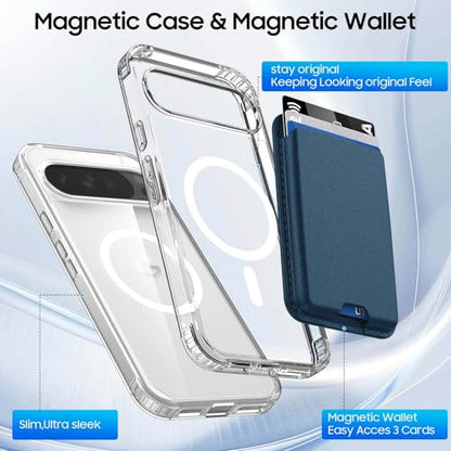 Magnetic for Google Pixel 10 Pro XL Wallet Case with Card Holder﻿ | Compatible with MagSafe, Shockproof Phone Cover with Detachable RFID Blocking Card Slot, Clear & Blue - color: Clear with Blue, size: Pixel 10 Pro XL