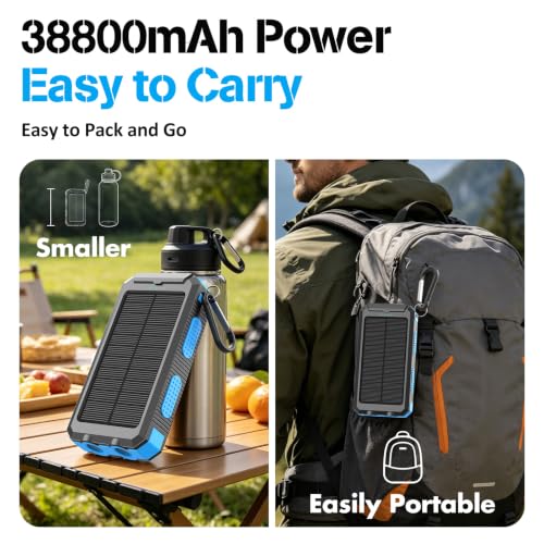 Solar Power Bank 38800mAh Portable Charger for iPhone18/17/16, Samsung - color: Sky Blue