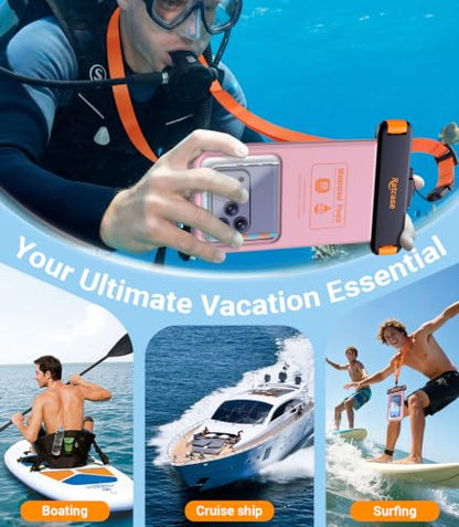 IP68 Bluetooth Shutter Waterproof Phone Pouch Case,Floating,Pink | Hands-Free Photo & Video Underwater Control.Large Waterproof Phone Case Universal Fit for 8.5" Phone(iPhone Samsung Google) - color: Pink