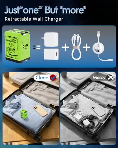 W & O 2-in-1 gan Compatible with Fast Charger,Retractable Phone Charger with Cables,45W iPhone Charger Fast Charging,Fast Charger for iPhone16/15/14/13 Series, Galaxy S25/24,Android and More（Green） - color: Evergreen