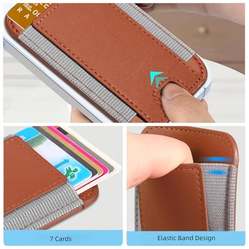 7 Cards Holder for MagSafe Wallet, Stronger Magnetic Wallet RFID Blocking for iPhone 17/16/15/14/13/12 and Pro Promax Series - color: brown elastic wallet