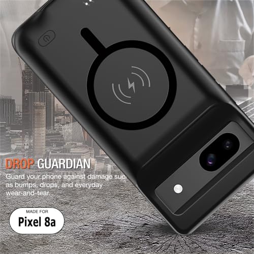 Battery Case for Google Pixel 8a, Upgraded 10000mAh Rechargeable Portable Charging Case with Wireless Charging Compatible for Google Pixel 8a (6.1 inch) Extended Battery Pack Charger Cover (Black) - size: Google Pixel 8a