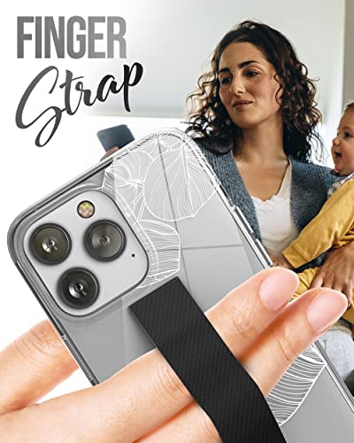 ENCASED Hand Strap Case Designed for iPhone 14 Pro Max Case with Finger Loop Grip and Screen Protector (White Lace Leaf) - color: Lace Leaf