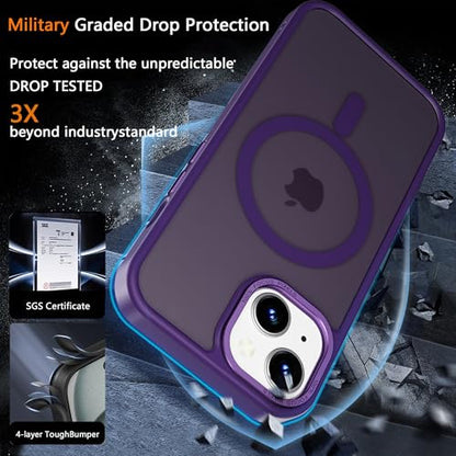 Magnetic iPhone 14/13 case,Compatible with Magsafe, Military-Grade Protection,Slim Translucent Matte Shockproof with Anti-Scratch Anti-Fingerprint Phone Cover (deep Purple, iPhone 14/13) - color: Deep Purple, size: iPhone 14/13