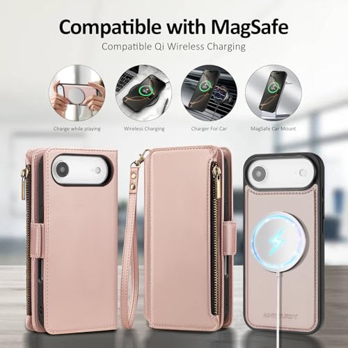 Antsturdy Compatible with MagSafe iPhone 17 Air Wallet Case,Rose Gold - color: (Detachable with Magsafe)-Rose Gold