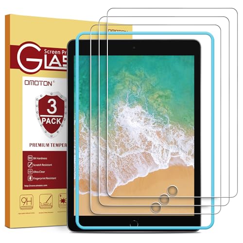 OMOTON 3 Pack Screen Protector for iPad 6th 5th Generation, Tempered Glass Screen Protector Compatible with Apple iPad Pro 9.7 / iPad Air 2 / iPad Air 9.7 Inch with Alignment Frame, Case Friendly - size: iPad 9.7'' Gen 6/5