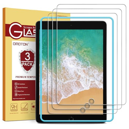 OMOTON 3 Pack Screen Protector for iPad 6th 5th Generation, Tempered Glass Screen Protector Compatible with Apple iPad Pro 9.7 / iPad Air 2 / iPad Air 9.7 Inch with Alignment Frame, Case Friendly - size: iPad 9.7'' Gen 6/5