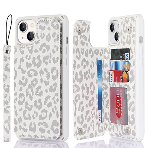 Cavor for iPhone 14 Case with Card Holder, Wallet Case for Women Men, White - color: E-White
