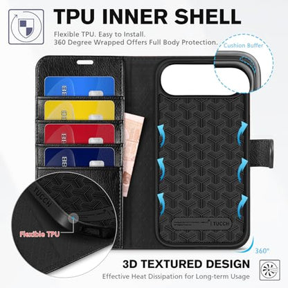 TUCCH Wallet Case for iPhone Air (6.5") 2025, Flip Stand, Textured Black | RFID Blocking, 4 Card Holders, Kickstand, PU Leather, Shockproof TPU Shell, Magnetic Closure, Protective Folio Cover - color: Textured Black