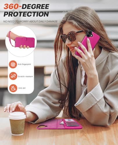 OCASE for iPhone 17 Detachable Wallet Case with Card Holder, 2 in 1 PU Leather Flip Folio with RFID Blocking Stand Wrist Strap Shockproof Phone Cover 6.3 Inch 2025, Rose - color: Rose, size: iPhone 17