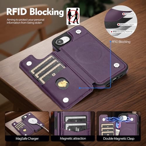 SkyEagle Compatible with MagSafe iPhone 17e / 16e Case Wallet,Purple | Magnetic Clasp,RFID Blocking,PU Leather,Flip Folio Shockproof Phone Cover,with Credit Card Slots & Kickstand for Men & Women - color: Purple