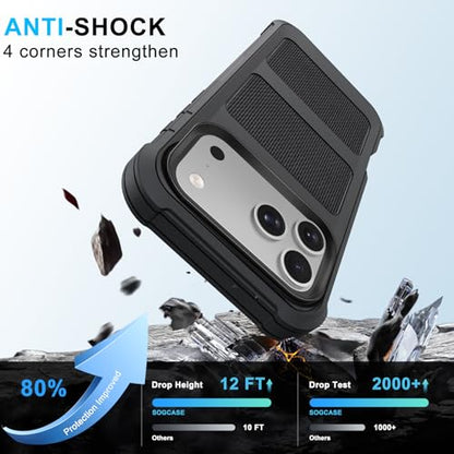 Belt Clip Holster Compatible with iPhone 17 Pro Defender Case with 360° Rotating Stand - Heavy Duty Protection Anti-Drop Shockproof, Black - size: iPhone 17 Pro