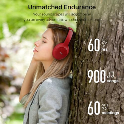 TOZO HT3 Hybrid Noise Cancelling Wireless Headphones, 90H Over Ear Headset - color: Dark-Red
