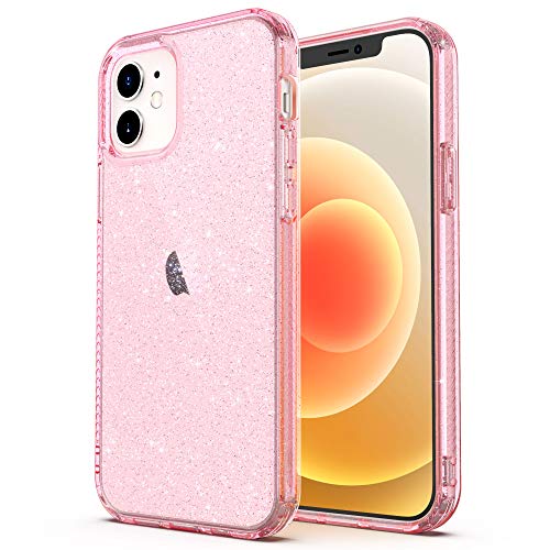 ULAK Compatible with iPhone 12 Case Clear Glitter, Pink | Sparkle Bling Soft TPU Women Girls Shockproof Protective Phone Case Designed for iPhone 12 & iPhone 12 Pro 6.1 inch - color: Pink