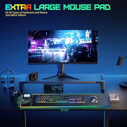 Wireless Charging RGB Gaming Mouse Pad, Large XXL Desk Mat, 31.5"x15.7"