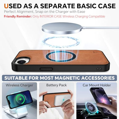 TUCCH 2-in-1 Detachable Wallet Case for iPhone 17e/16e (6.1"), Light Brown | 4 Card Holders, RFID Blocking, Wireless Charging, Kickstand, Wrist Strap, Shockproof TPU, PU Leather, Magnetic, Folio Cover - color: Brown - Textured