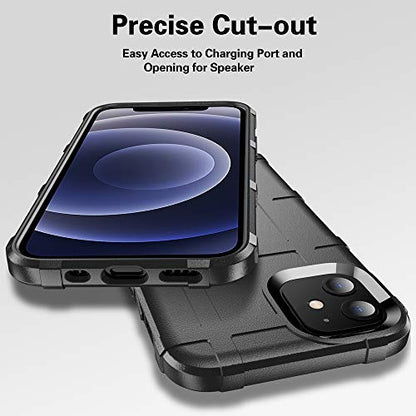 Rugged Shield TPU Thick Solid Armor Tactical Protective Case Compatible with iPhone 12 Mini (5.4 inches) - Dark Black - color: Dark Black, size: iPhone 12 mini