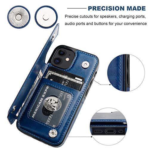 ONETOP for iPhone 12 Mini Wallet Case with Card Holder,Blue - color: Blue