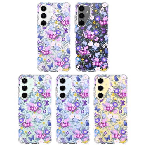 MOSNOVO Case for Samsung Galaxy S24 FE, [Buffertech 6.6ft Military-Grade Drop Protection] [Anti Peel Off Tech] Clear TPU Bumper Phone Case Cover Design - Purple Peri Nemophila Flower - color: Clear - Purple Peri Nemophila Flower, size: Samsung Galaxy S24