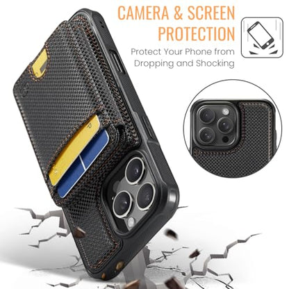 WJX for iPhone 16 Pro MagSafe Wallet Case, 2-in-1 Detachable Luxury Card Holder, Universal MagSafe Compatible, RFID Blocking, Shockproof Kickstand Slim Cover， Carbon Fiber - color: Carbon Fiber, size: iPone 16 Pro