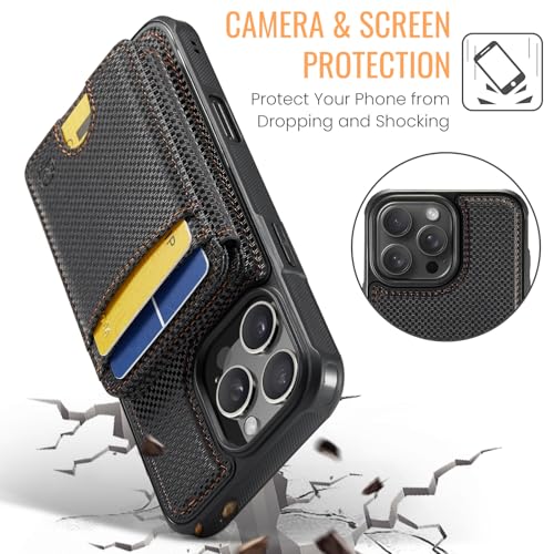 WJX for iPhone 16 Pro MagSafe Wallet Case, 2-in-1 Detachable Luxury Card Holder, Universal MagSafe Compatible, RFID Blocking, Shockproof Kickstand Slim Cover， Carbon Fiber - color: Carbon Fiber, size: iPone 16 Pro