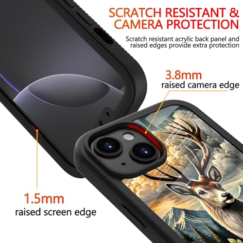 Compatible with iPhone 14 / iPhone 13 Case – Rugged Full-Body Protective Cover for Women Men Dual Layer Shockproof Bumper, Heavy-Duty Phone Case - Deer Flower Mountain 115 - color: Deer Flower Mountain 115
