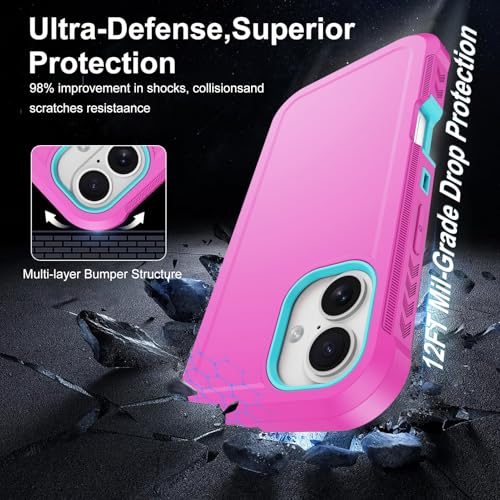 Magnetic for iPhone 17 Case Heavy Duty Military-Grade Shockproof,Anti-Slip 3-Layer Rugged Drop Protection with Screen Protector,Compatible with MagSafe,Anti-Scratch for iPhone17 Phone Cover (Pink) - color: Pink-m