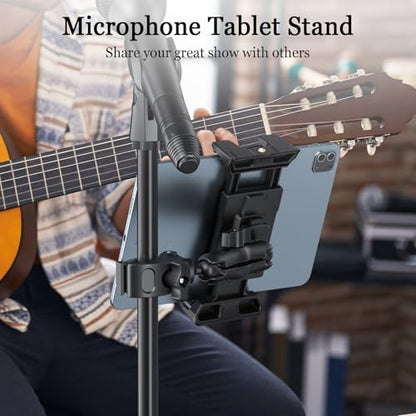 OHLPRO Tablet Mic Stand Holder for iPad Treadmill Handlebar Clamp, Mount for Spin Bike Microphone Peloton Stroller, Fit 5-13” iPad Pro 12.9 Air Mini, Galaxy Tab, iPhone, Fire HD 10-4" Arm - size: 4" Arm