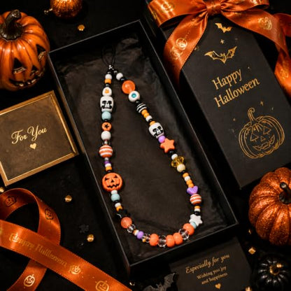 Cute Beaded Camera Wrist Strap for Phone, Digital Camera Charm Lanyard, Pearl Beaded Chain for Bag Keychain Gift - color: Halloween