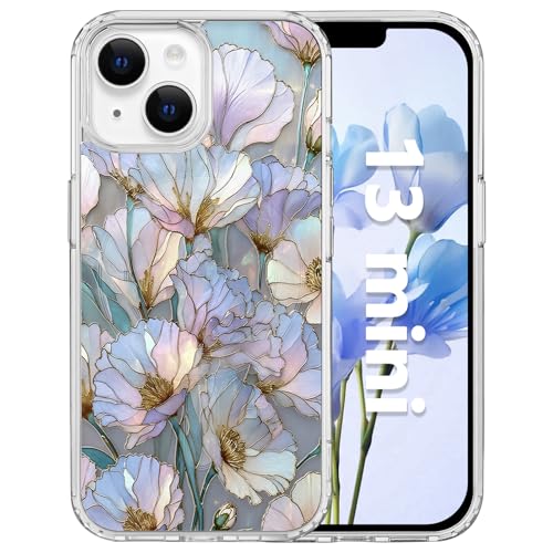 for iPhone 13 Mini 5.4" Magnetic Case[Compatible with MagSafe] Aesthetic Vintage Stained Glass Bloom Flower Design, Slim Fit Hard PC Back Shockproof Cute Clear Phone Cover, Carnation - color: Carnation, size: iPhone 13 Mini
