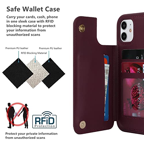 iCoverCase Compatible with iPhone 11 Case with Card Holder, Wallet Phone Case for Women Men RFID Blocking PU Leather Protective Case 6.1 Inch (Wine Red) - color: Wine Red