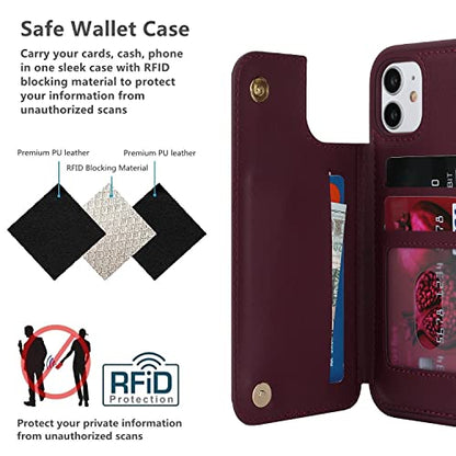 iCoverCase Compatible with iPhone 11 Case with Card Holder, Wallet Phone Case for Women Men RFID Blocking PU Leather Protective Case 6.1 Inch (Wine Red) - color: Wine Red