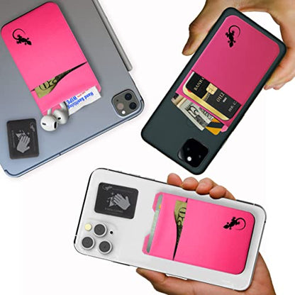 Gecko Travel Tech Double Pocket - Adhesive Card Holder - Cell Phone Pouch - Stick on Spandex Pocket - Carry Credit Cards and Cash (PINK BLACK) - color: PINK BLACK