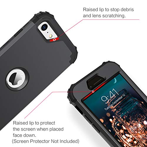BENTOBEN for iPhone SE 2022 Case and Phone Case iPhone SE 2020, Heavy Duty 3 in 1 Full Body Rugged Shockproof Hybrid Hard PC Soft Rubber Bumper Drop Protective Girls Women Boy Men iPhone Covers, Black - color: Black