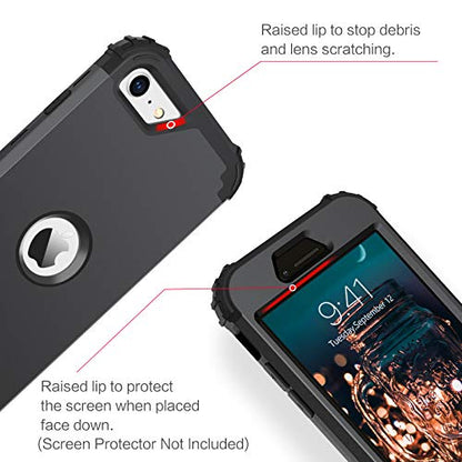 BENTOBEN for iPhone SE 2022 Case and Phone Case iPhone SE 2020, Heavy Duty 3 in 1 Full Body Rugged Shockproof Hybrid Hard PC Soft Rubber Bumper Drop Protective Girls Women Boy Men iPhone Covers, Black - color: Black