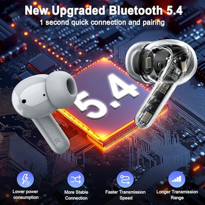 Wireless Headphones, 2026 Bass-3.0 Bluetooth 5.4 Earbuds 3D-Stereo Ear Buds, 4 ENC Noise Cancelling Mic, 40+Hrs USB-C in-Ear Earphones, IP-X7 Waterproof Sport Workout Gym for Laptop Pad Android iOS - color: Marble Gray
