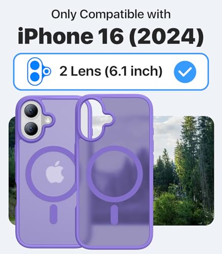 CAHEJILU Magnetic for iPhone 16 Case,[Compatible with MagSafe][Military Grade Drop Protection] Anti-Fingerprint Translucent Matte Shockproof Protective Case for iPhone 16 Phone Case 6.1",Light Purple - color: Light Purple