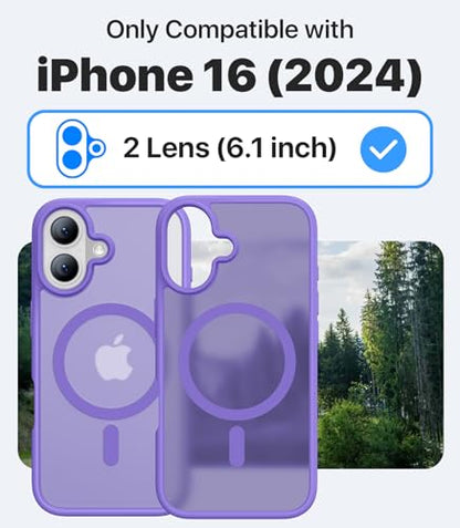 CAHEJILU Magnetic for iPhone 16 Case,[Compatible with MagSafe][Military Grade Drop Protection] Anti-Fingerprint Translucent Matte Shockproof Protective Case for iPhone 16 Phone Case 6.1",Light Purple - color: Light Purple