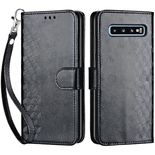 for Samsung Galaxy S10 Wallet case, Black-Cube | 3 Card Holders, Kickstand, Shockproof TPU Shell, PU Leather, Magnetic Closure, Protective Flip Folio Cover, Women - color: 4