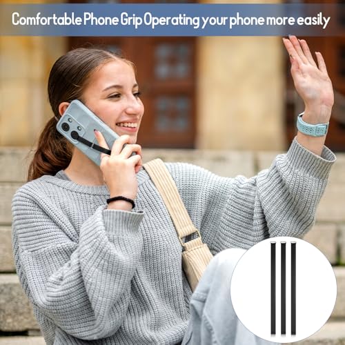 3 Pcs Silicone Phone Grip Anti Slip Finger Loop Holder Strap Flexible Elastic Universal Phone Loops Back of Cell Phones Case Closures for Travel Office Shopping (Black)