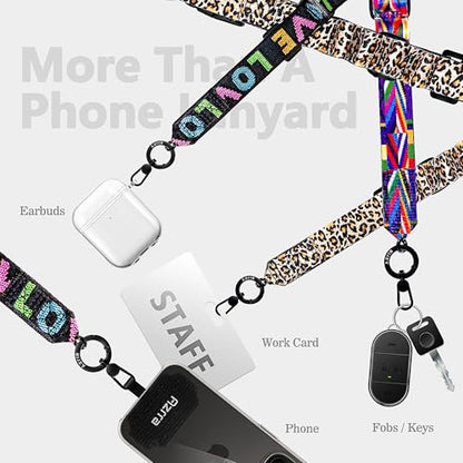 Azrra Phone Lanyard Crossbody, Phone Strap Crossbody with 2 Tether Tabs - color: Leopard Pattern