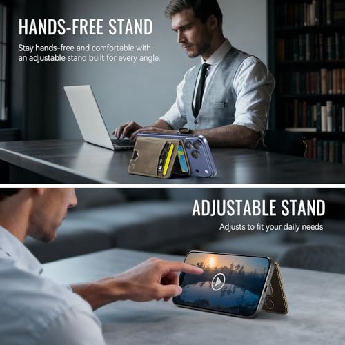 Strapurs Strong Magnetic Wallet Card Holder for MagSafe Phones and Cases, Slim PU Leather Detachable Phone Wallet with 6 Card Slots RFID Blocking for iPhone 17/16/15/14/13/12/Pro/Max/Plus – Brown - color: Brown