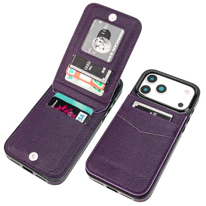 KIHUWEY for iPhone 17 Pro Max Wallet Case Card Holder, Lichee Dark Purple | Credit Card Slots, PU Leather, Kickstand, Flip Heavy Duty Protection Cover for Men and Women - color: Lichee Dark Purple