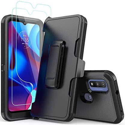 Compatible with Motorola G Pure/Moto G Power 2022 Case, Heavy Duty Rugged Shockproof Full Body Protection Kickstand Case with Belt Clip Holster for Motorola G Pure 6.5 inch Phone (Black) - color: Black