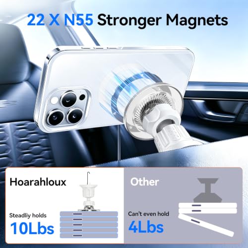 for MagSafe Car Mount,【22 N55 Super Magnets】 Magnetic Phone Holder for Car Air Vent, Cell Phone Mount Car Accessories Compatible with iPhone 17 16 15 14 13 12 Pro Max (White) - color: White