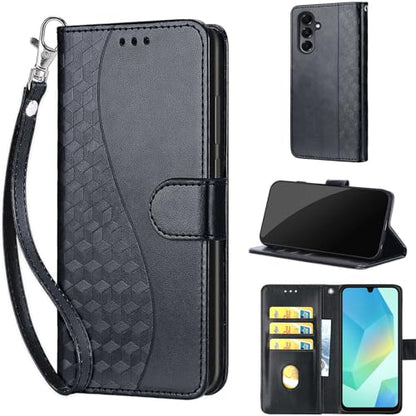 Wallet Case for Samsung Galaxy A16 5G, Black | Women Flip Folio Cover, Embossed PU Leather, Stand, Credit Card Holders Slots, Wrist Strap - color: 3