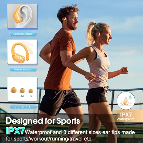 Wireless Earbuds 75H Bluetooth 5.4 Sport Headphones with Earhooks, Yellow - color: Yellow