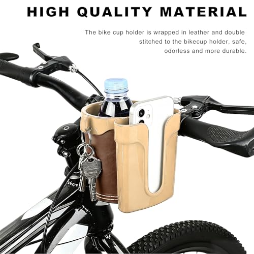 Bike Cup Holder, Bicycle Handlebar Water Bottle Holders with Cell Phone Keys Holder, Universal Drink Bottle Cage for Bike Motorcycle Scooter Stroller Walker Wheelchair (Yellow & Brown) - color: Yellow & Brown
