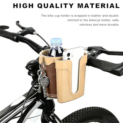 Bike Cup Holder, Bicycle Handlebar Water Bottle Holders with Cell Phone Keys Holder, Universal Drink Bottle Cage for Bike Motorcycle Scooter Stroller Walker Wheelchair (Yellow & Brown) - color: Yellow & Brown